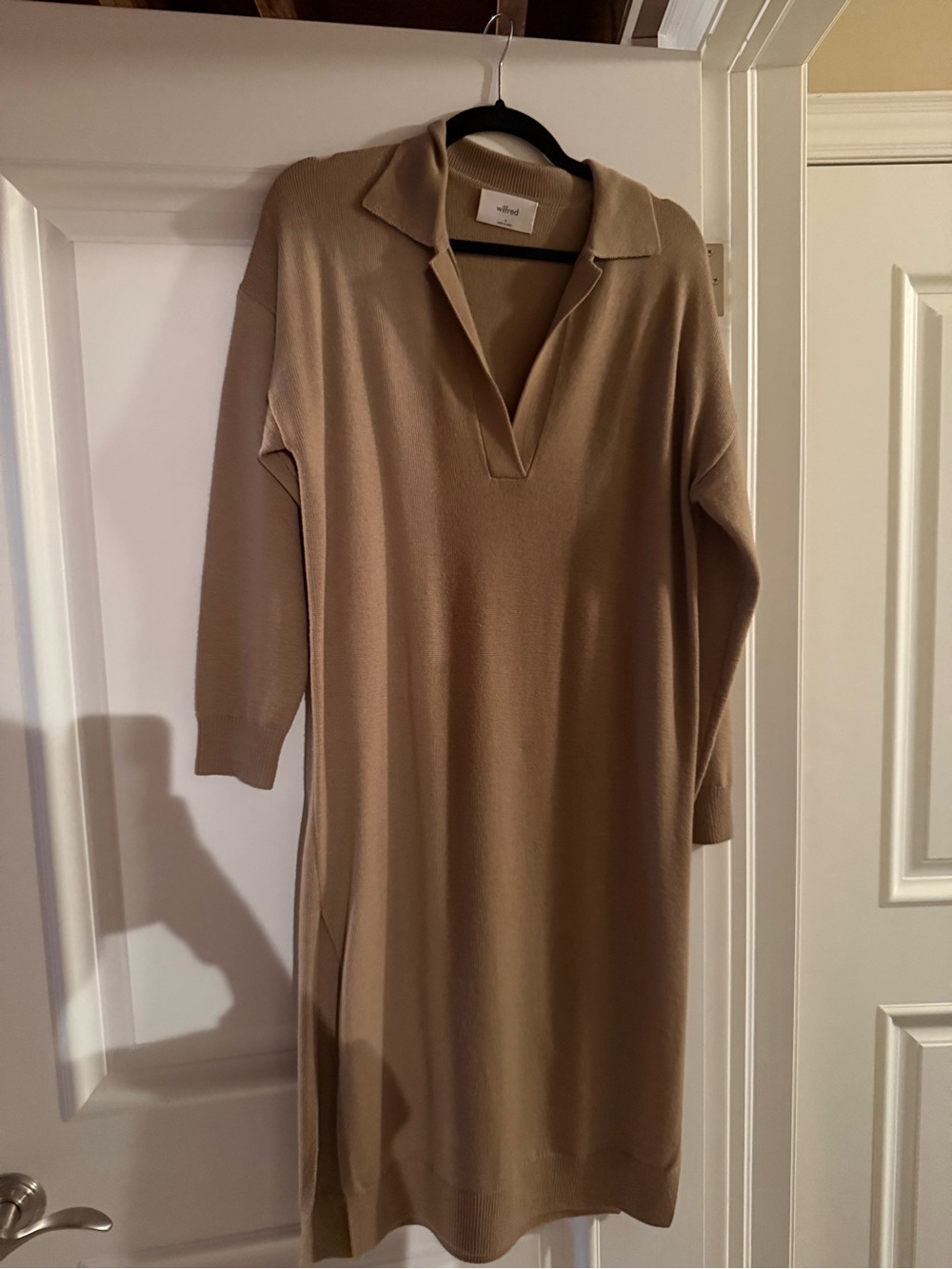 Aritzia Tan Collared Long-Sleeve Knit Dress